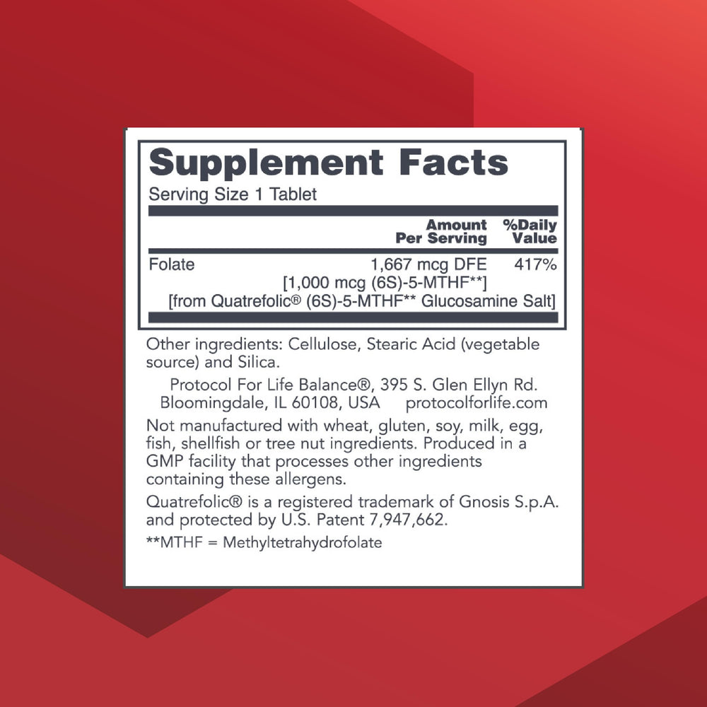Front view of Protocol For Life Balance 5-Methylfolate 1000mcg bottle
