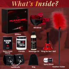 Open packaging of the Pleasure Box showing items inside.