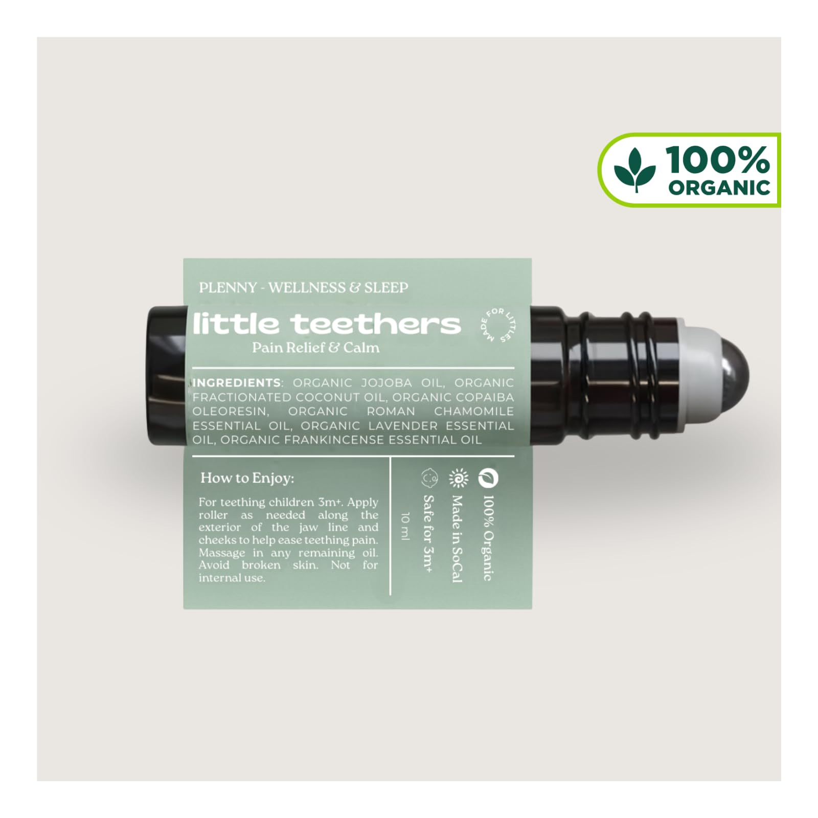 Application of PLENNY Teething Relief Roller on a baby's cheek