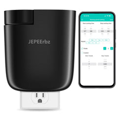 Black plug-in diffuser emitting mist near a power outlet