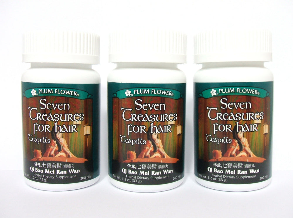Plum Flower Qi Bao Mei Ran Wan Teapills packaging showing 3 x 200 pills
