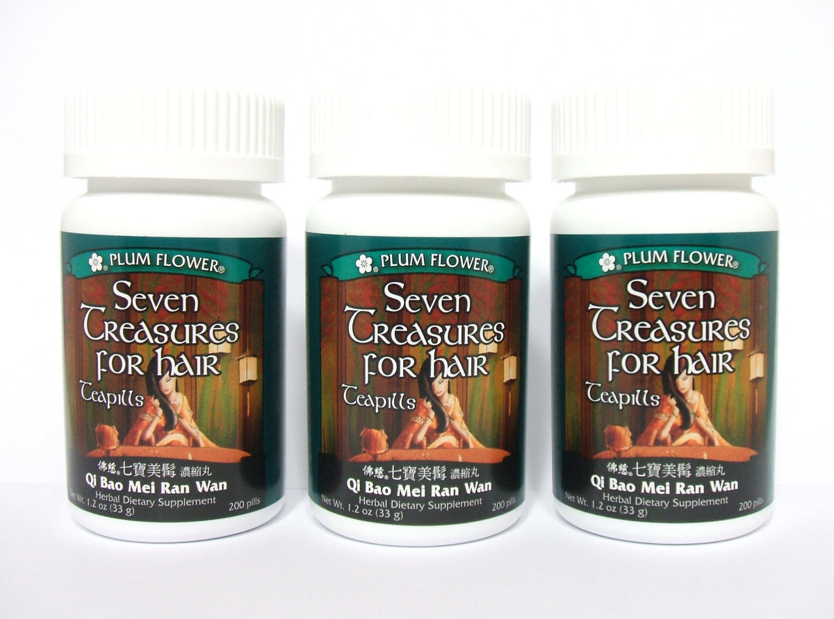 Plum Flower Qi Bao Mei Ran Wan Teapills packaging showing 3 x 200 pills