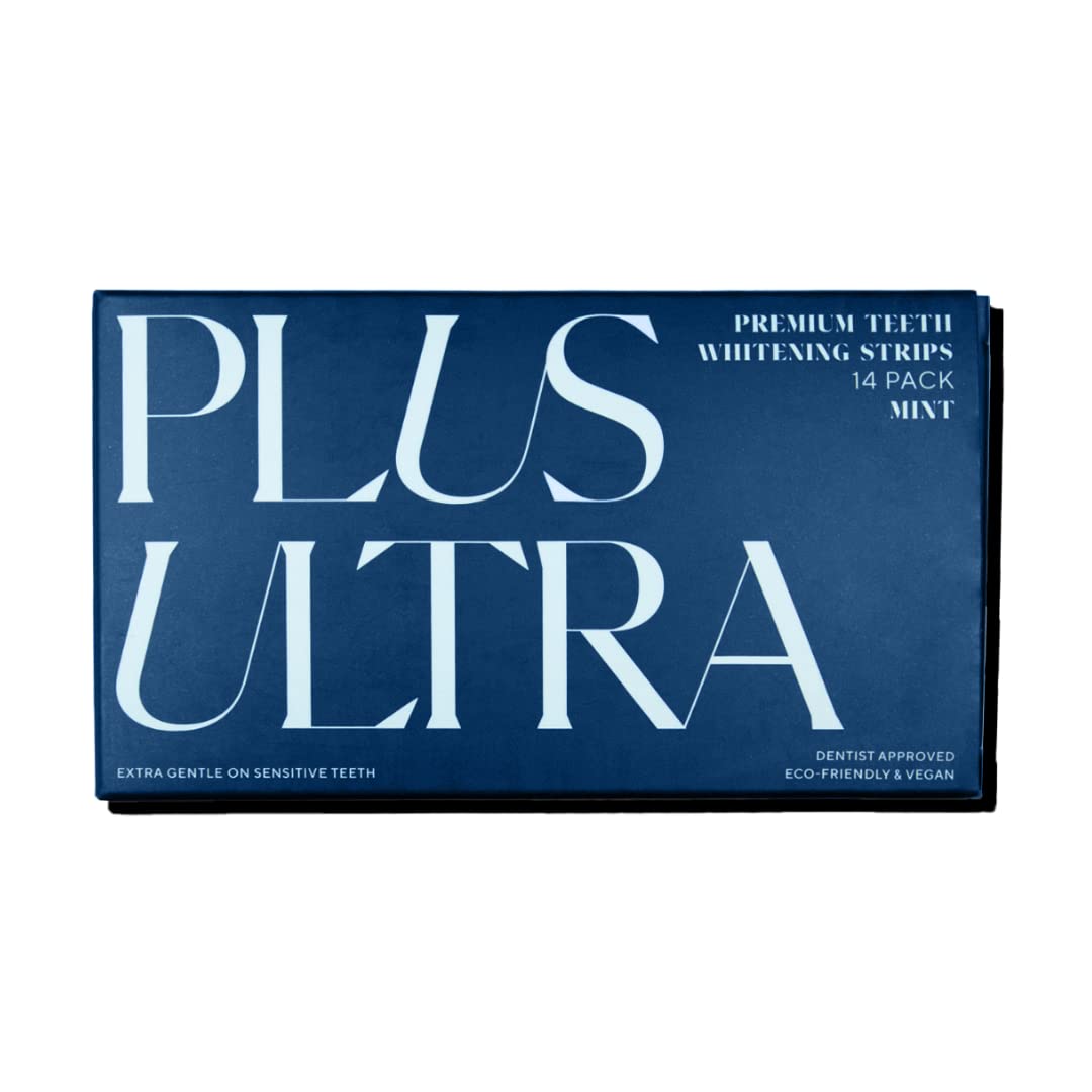 Plus Ultra Mint Flavored Teeth Whitening Strips packaging on a clean surface