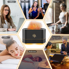 Remote control and cozy night scene with flame diffuser