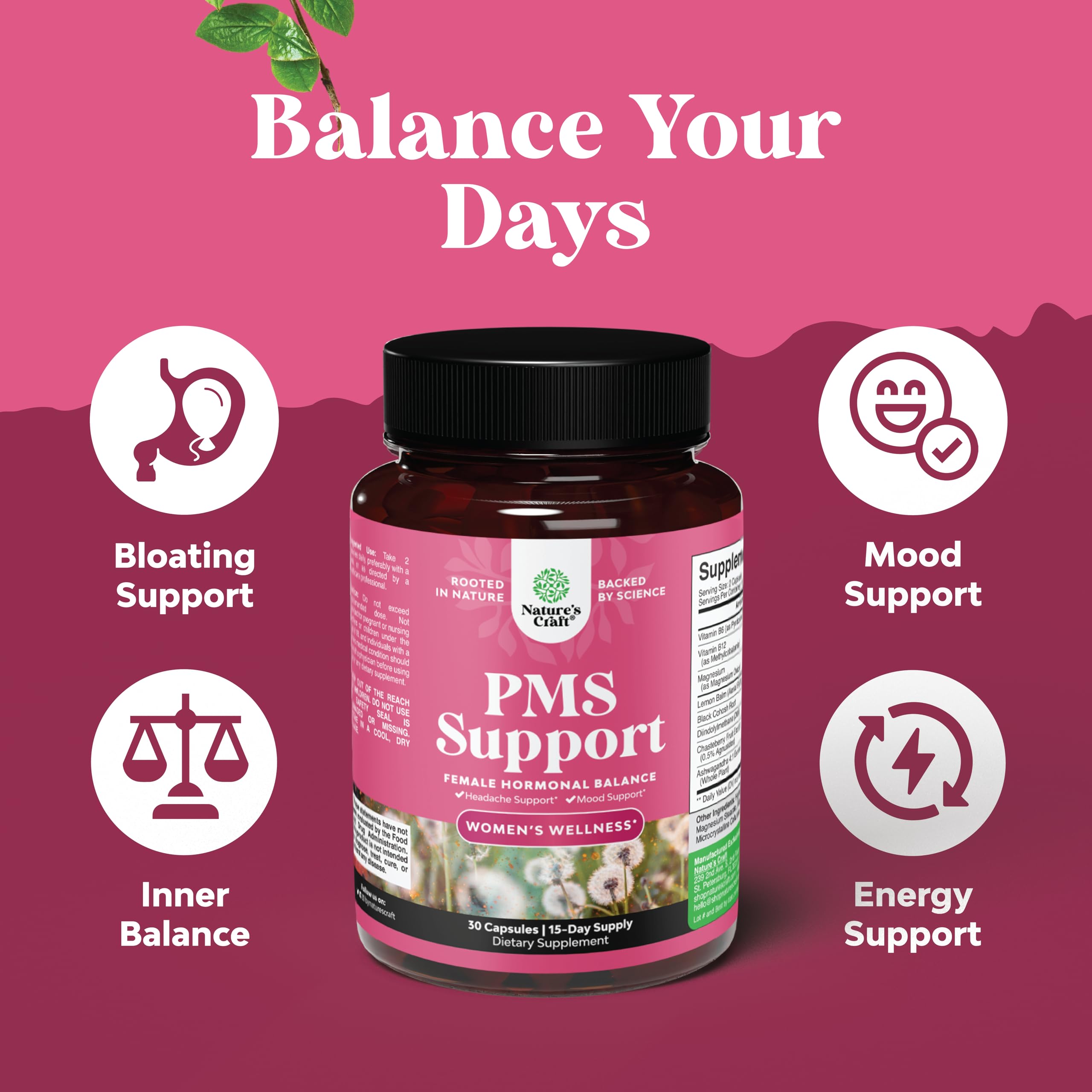 Box of PMS support supplement on surface