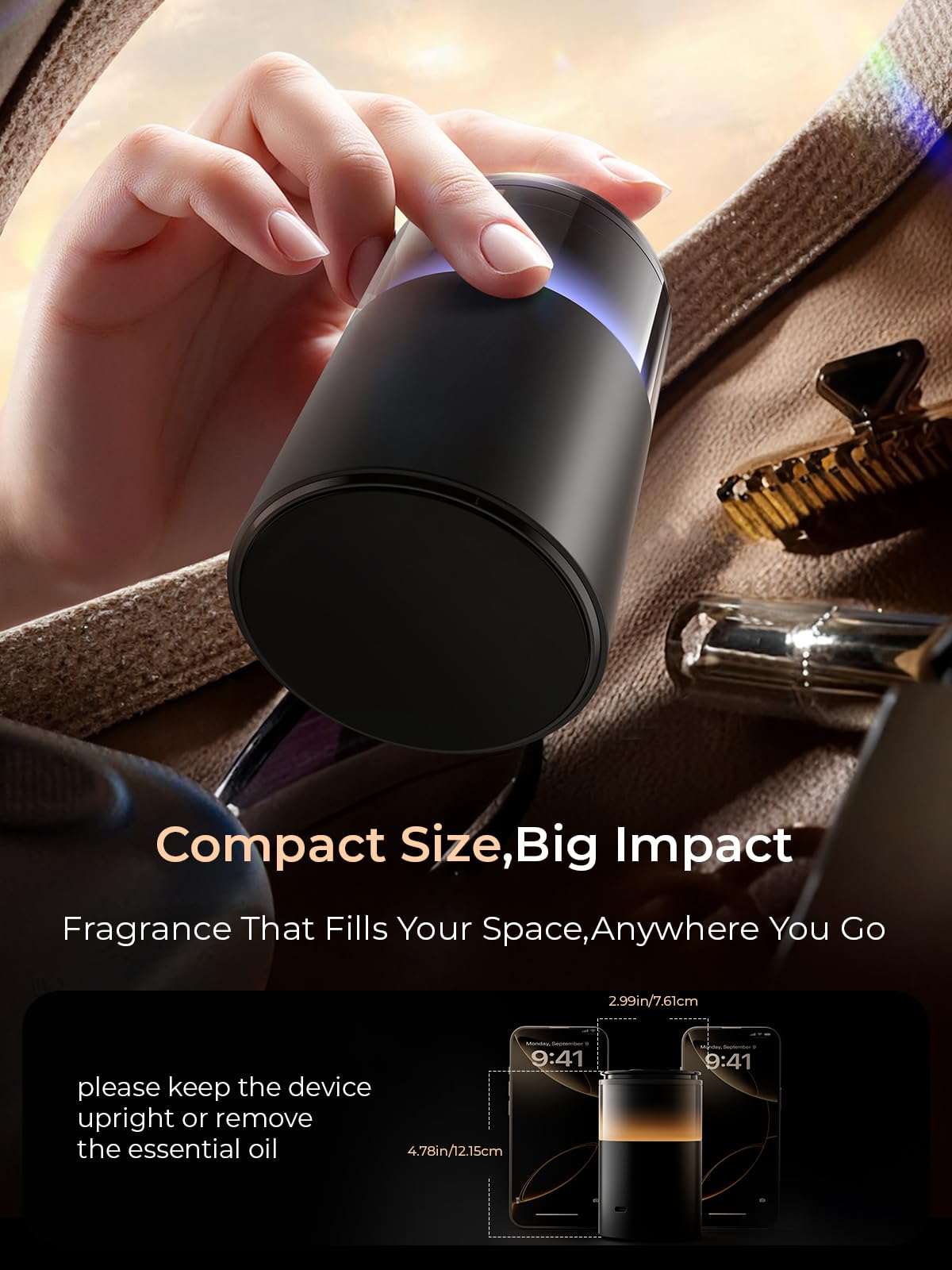 Diffuser compatible with standard 5-20 mL essential oil bottles
