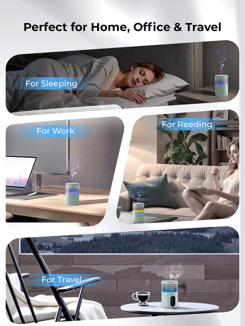 Pmsusoow diffuser with cyan LED glow in a room