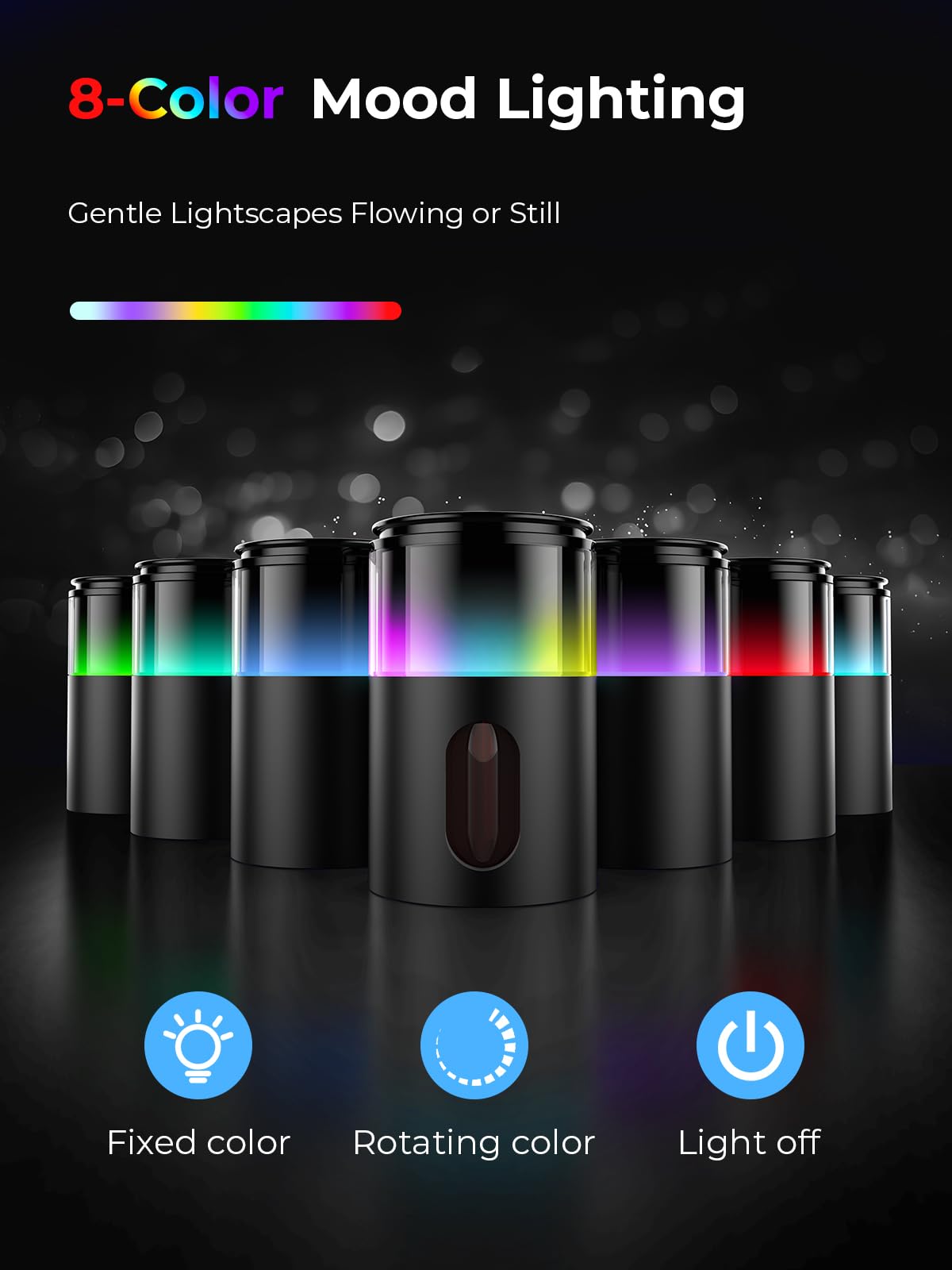 Pmsusoow Waterless Diffuser Obsidian Black with LED light on