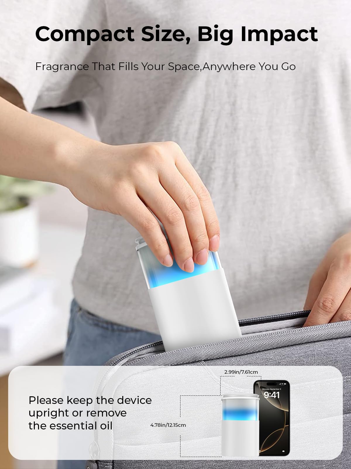 Compact portable diffuser placed in car cup holder