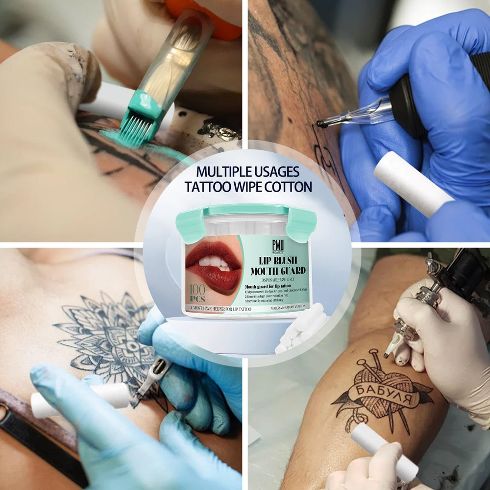 PMUBEAUTY no-shed cotton sticks enhance hygiene during lip tattooing.