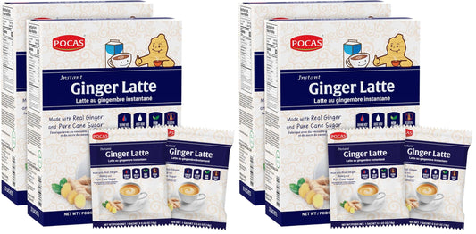 Front view of Pocas Ginger Latte Instant Tea 4-Pack box
