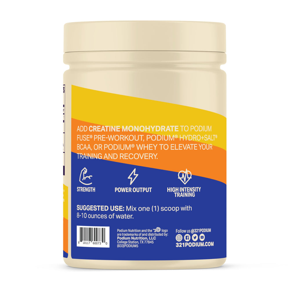 Podium Nutrition Solos Creatine Monohydrate packaging on display