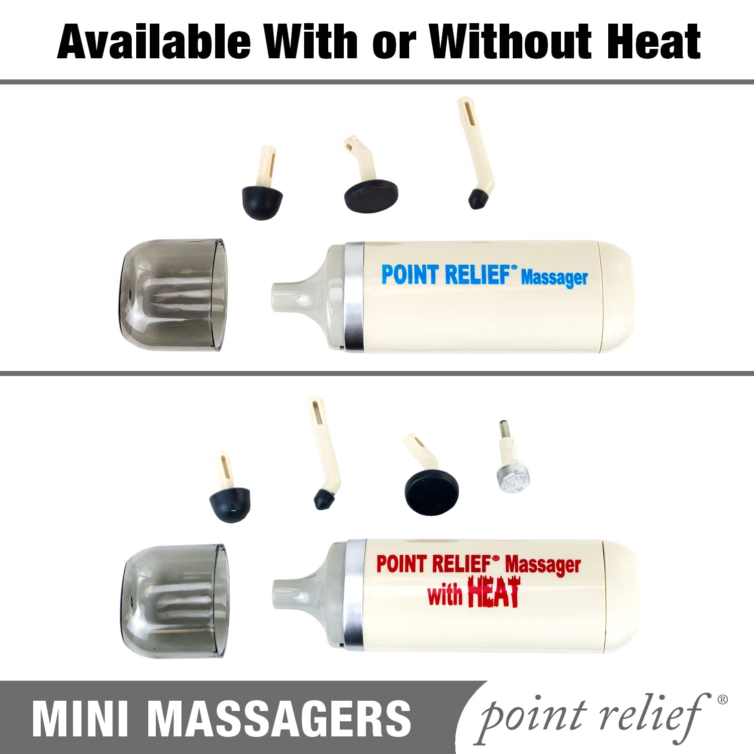 Point Relief Mini-Massager battery compartment with included C-cell promotes portability.