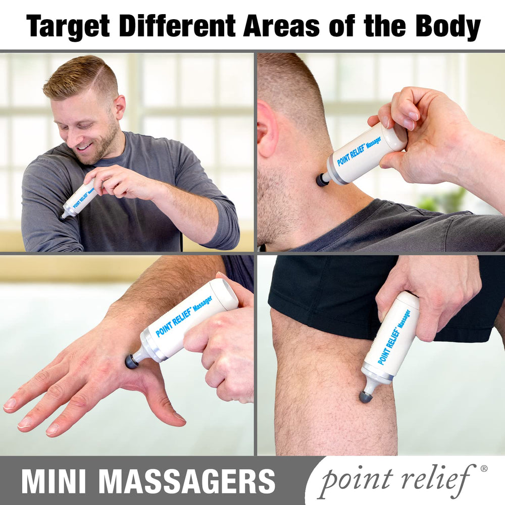 Point Relief Mini-Massager in hand closeup showing ergonomic grip for comfortable use.