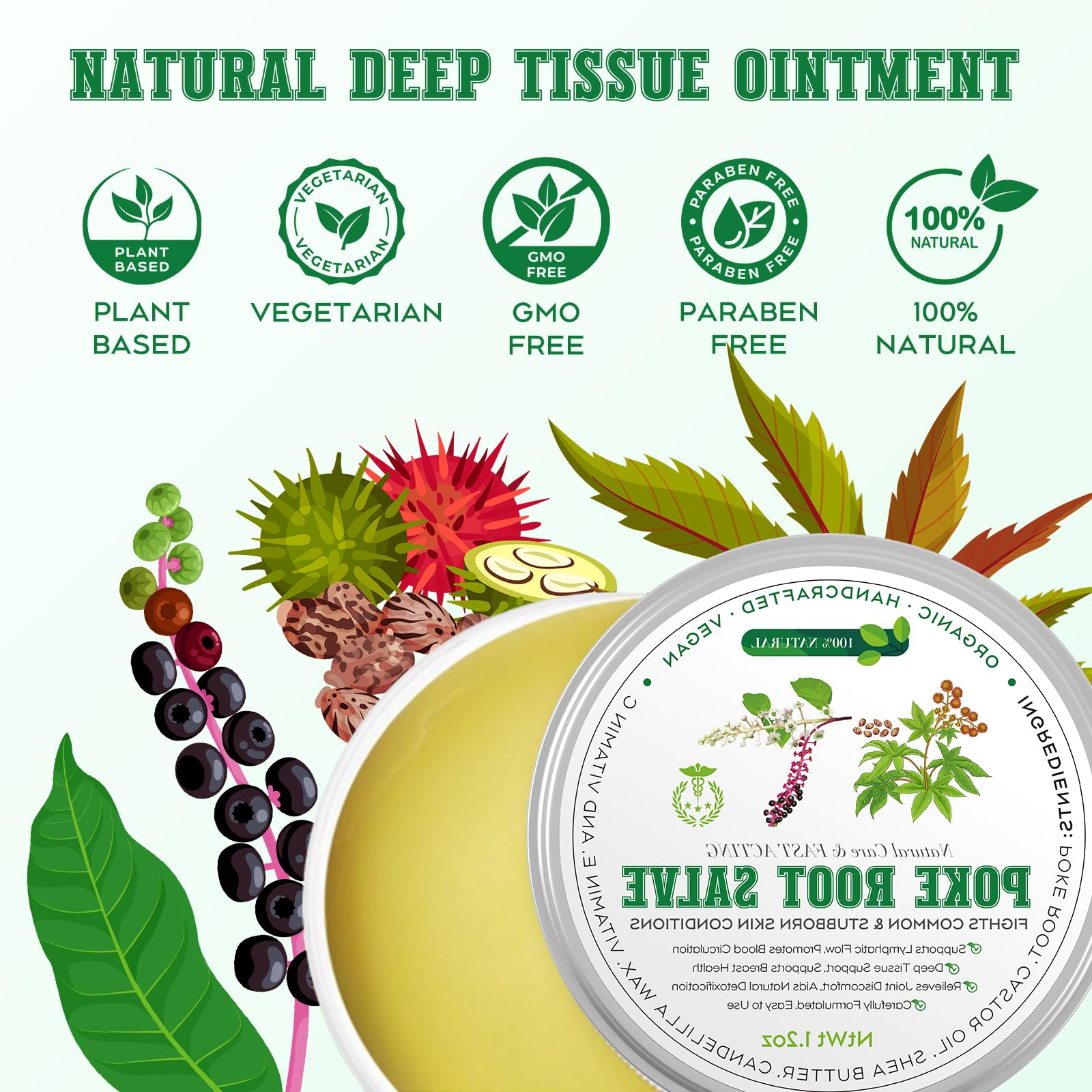 Ingredients: organic castor oil and poke root extracts