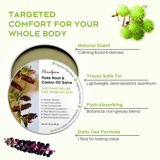 Close-up of poke root and castor oil ingredients