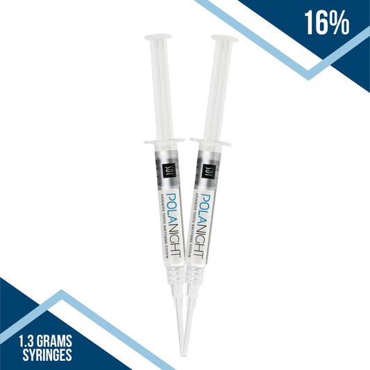 Close-up view of Polanight 16% whitening syringes