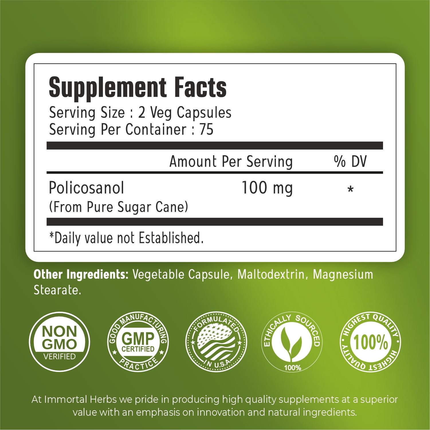 Close-up of Policosanol 100mg capsules