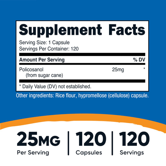Serving size of Policosanol is 25mg per capsule