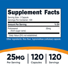 Serving size of Policosanol is 25mg per capsule