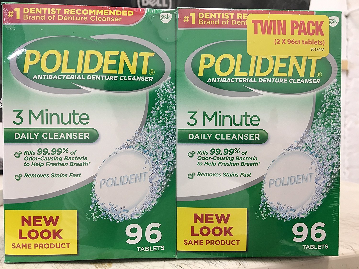 Polident antibacterial 3 minute denture cleanser with triple mint freshness, 96 tablets per box, pack of 2