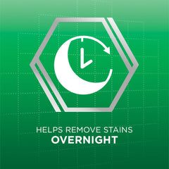Polident branding on product packaging for Overnight Whitening Denture Cleanser