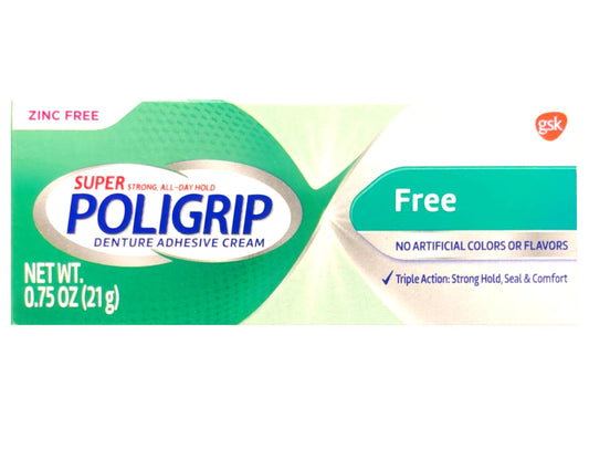 Poligrip 5-pack denture adhesive cream packaging front view – 0.75 oz tubes