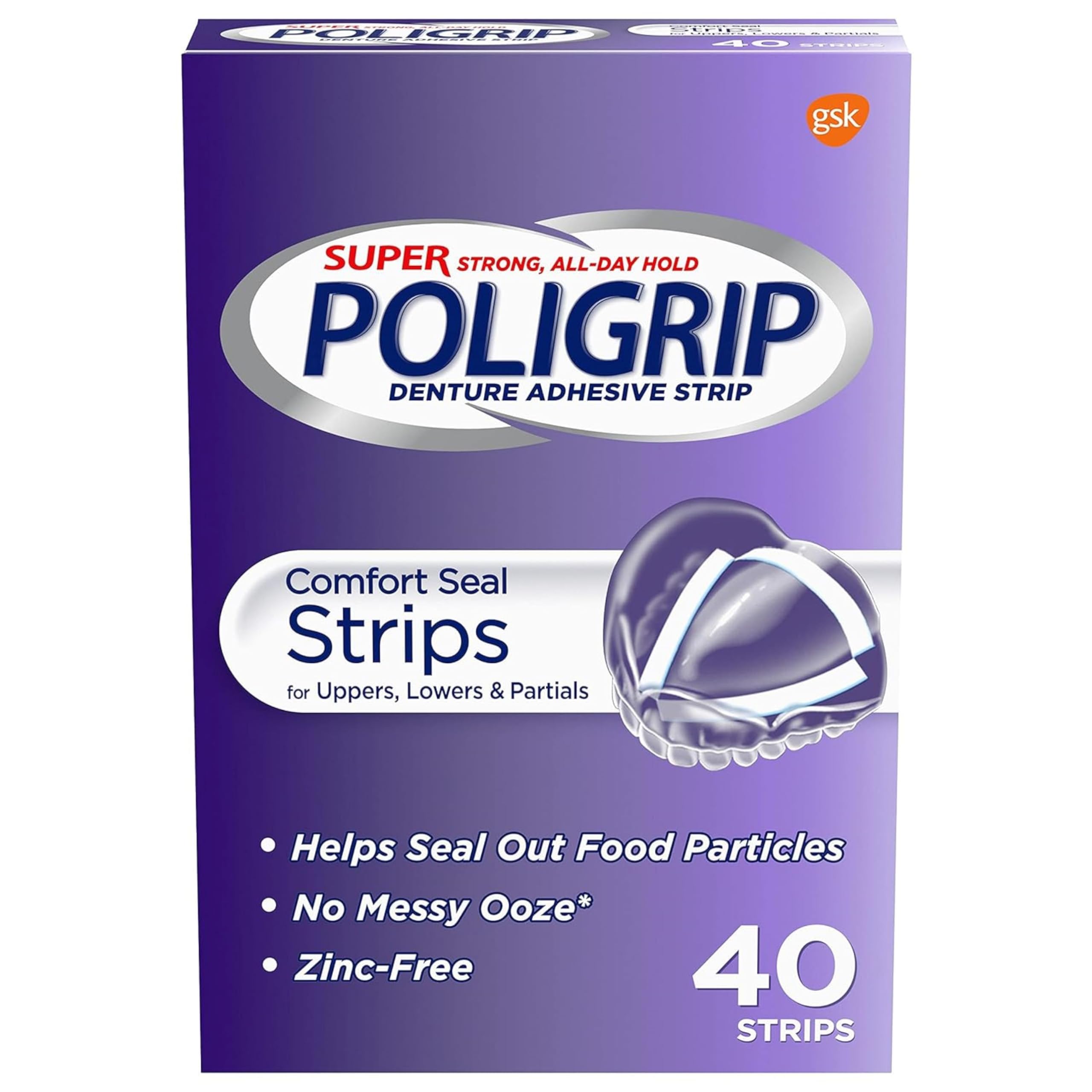 Poligrip Comfort Seal Strips 40-count box – front view