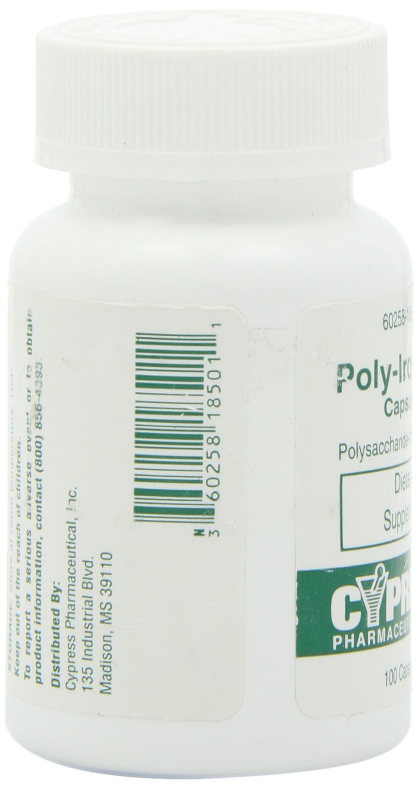 Poly Iron Capsules bottle packaging and label 185-01