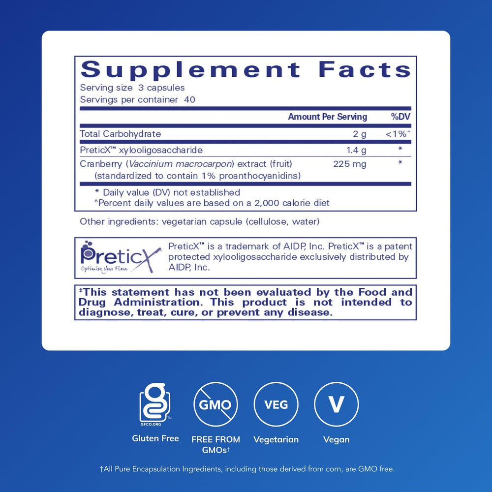 XOS prebiotic and cranberry extract ingredients panel for Poly-Prebiotic