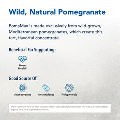 PomaMAX ingredients list showing natural, non-GMO pomegranate concentrate