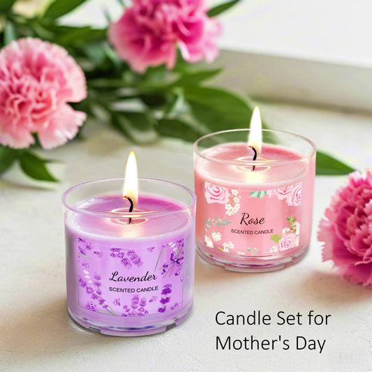 Assorted fruit and floral scented candles including Pomegranate, Rose, Lavender