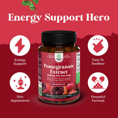 Pomegranate supplement bottle label highlighting ellagic acid and CLA