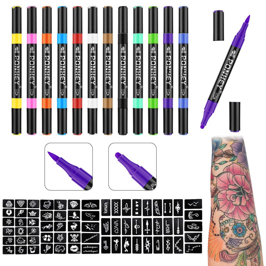 Ponhey temporary tattoo markers showing vibrant colors for bold skin art