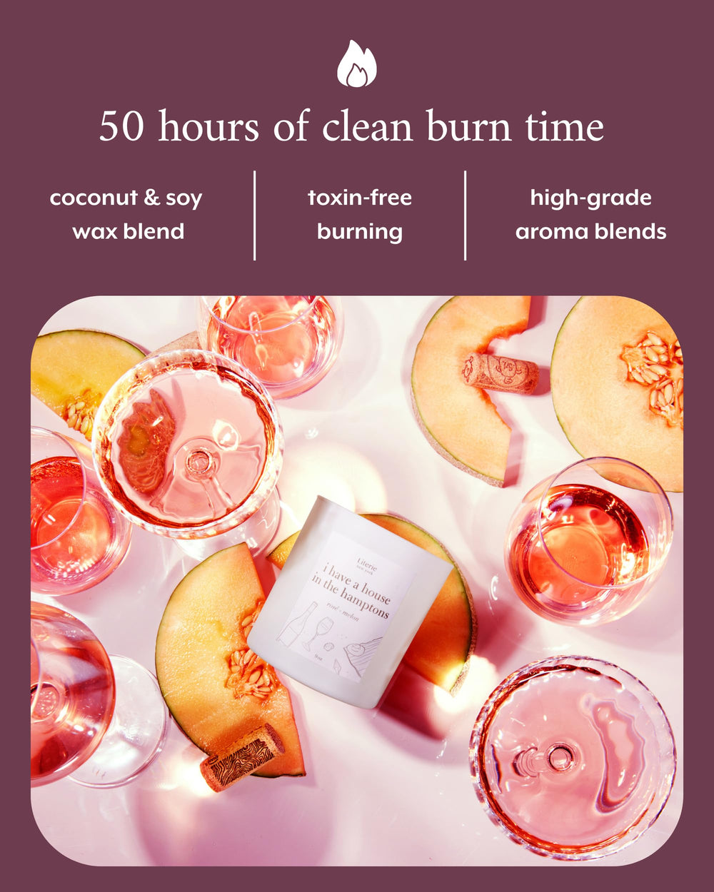 Poolside scent with rose and melon notes in 9oz candle