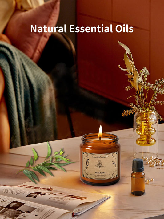 Close-up of POOTES candle showing eucalyptus and lavender essential oils