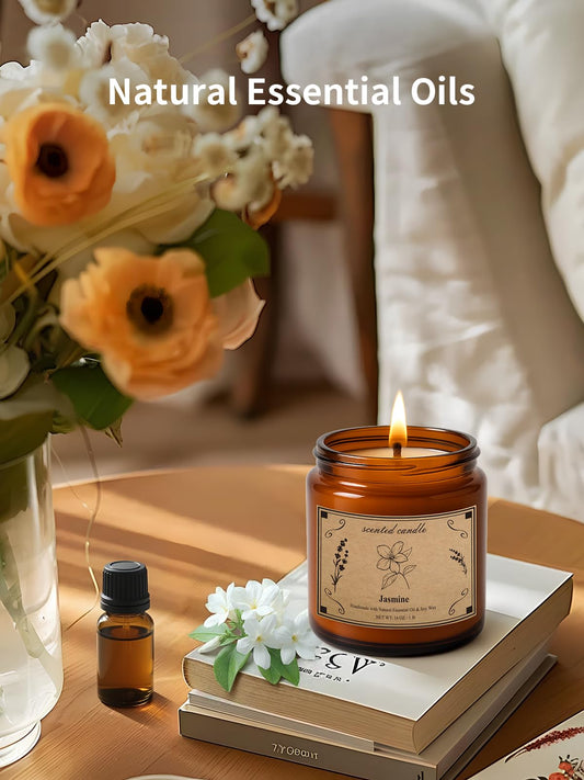 Large 16oz POOTES soy wax candle burning with jasmine aroma