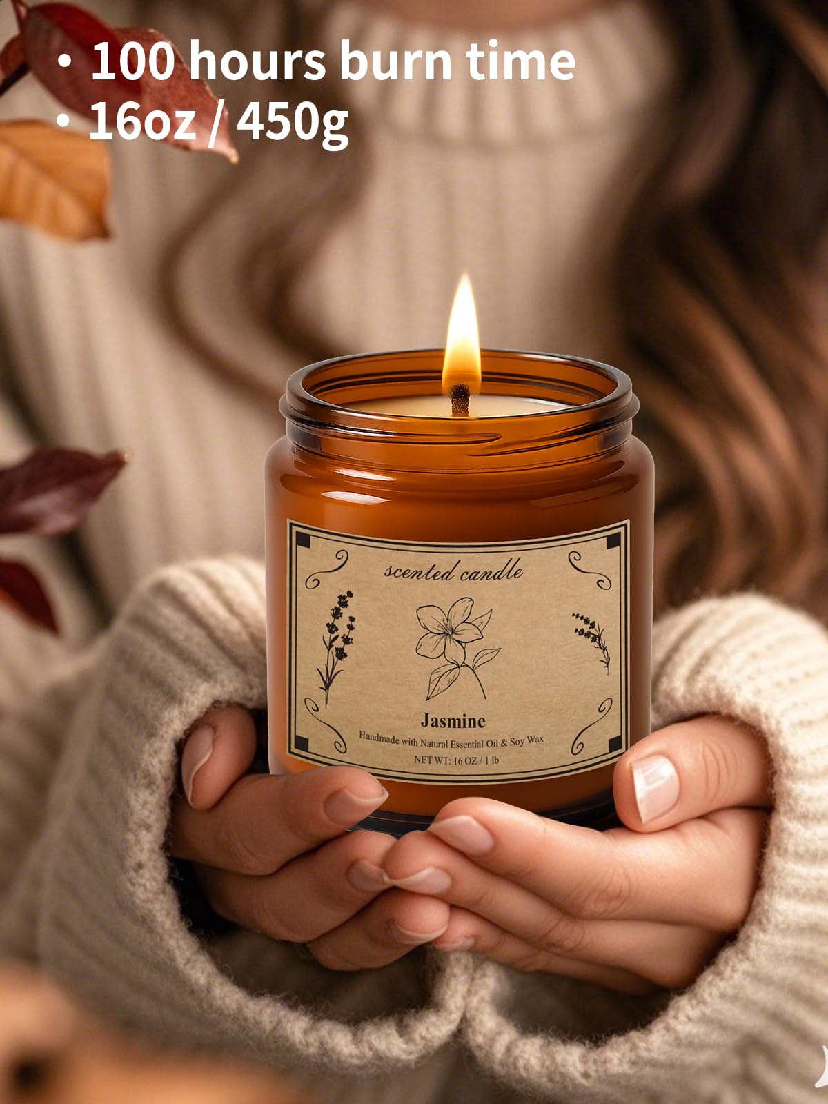Vintage amber jar candle with rustic kraft gift box packaging