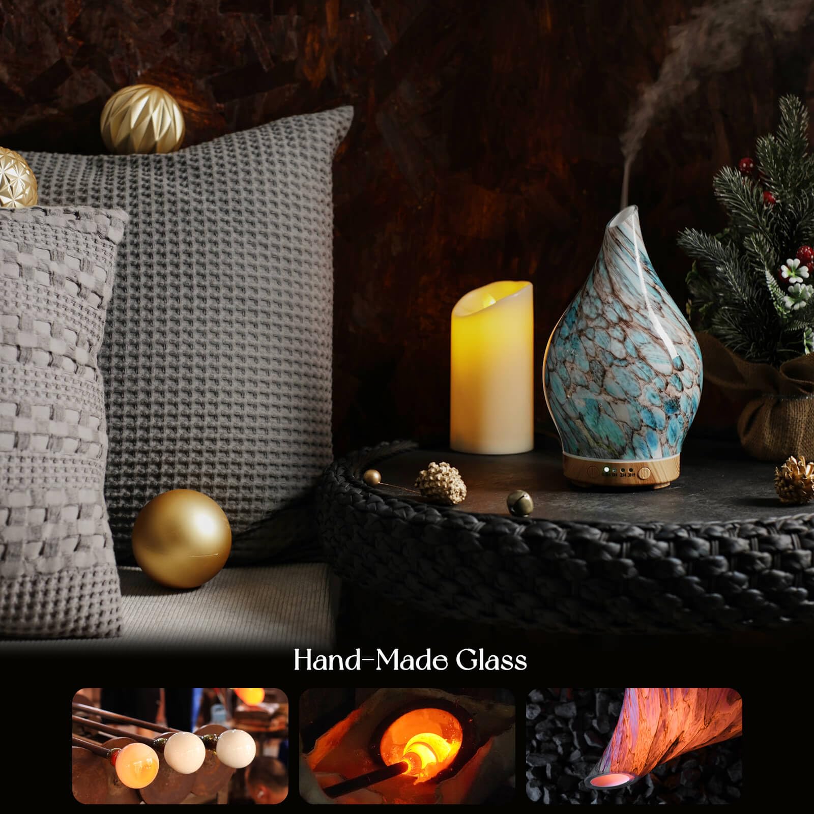 Color-changing LED lights in Porseme diffuser at night