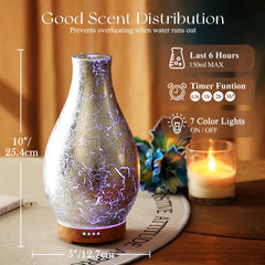Diffuser displaying seven LED color options in a cozy living room