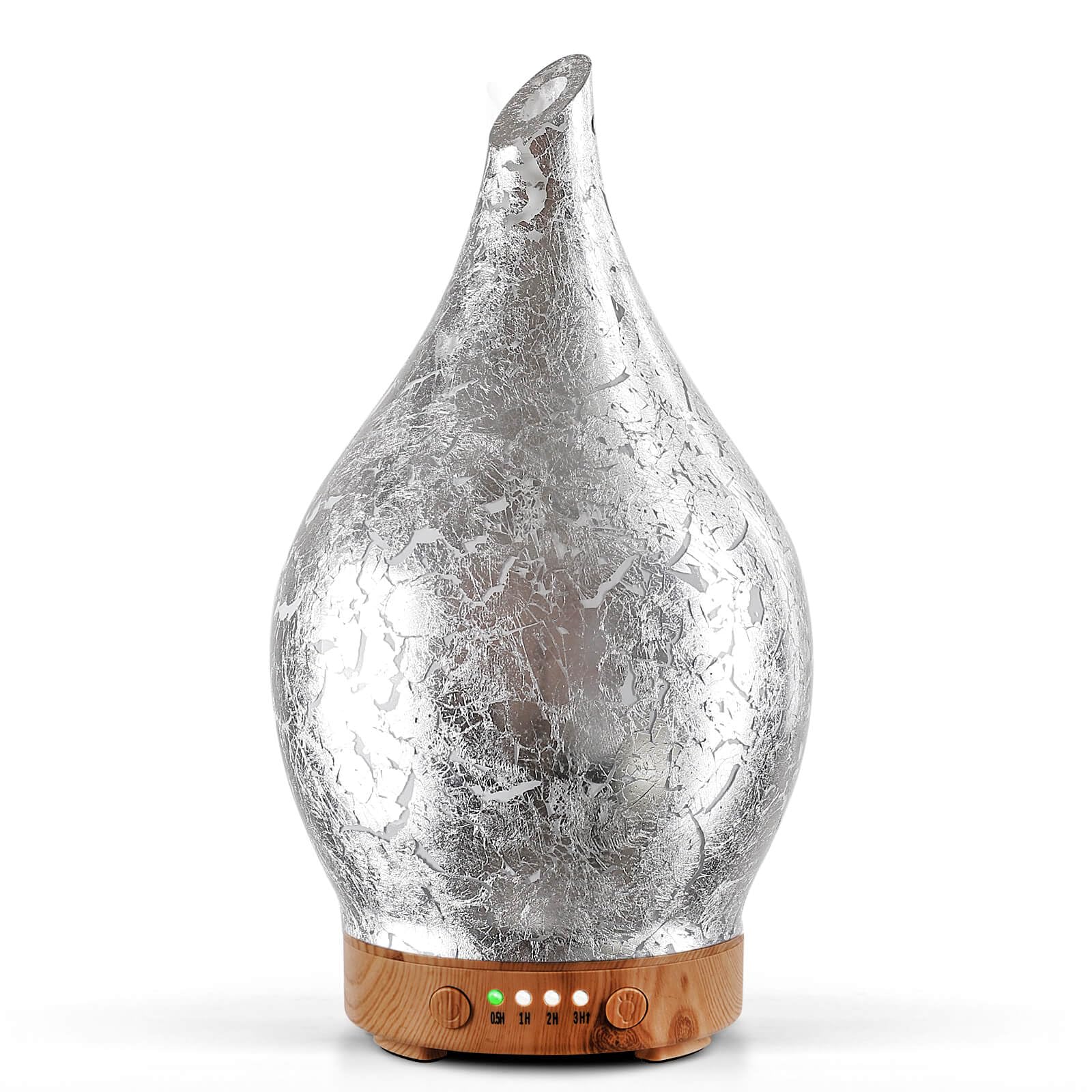 Porseme 150ml glass essential oil diffuser with silver-plated cap and wood base