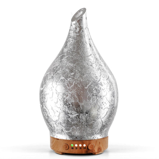 Porseme 150ml glass essential oil diffuser with silver-plated cap and wood base