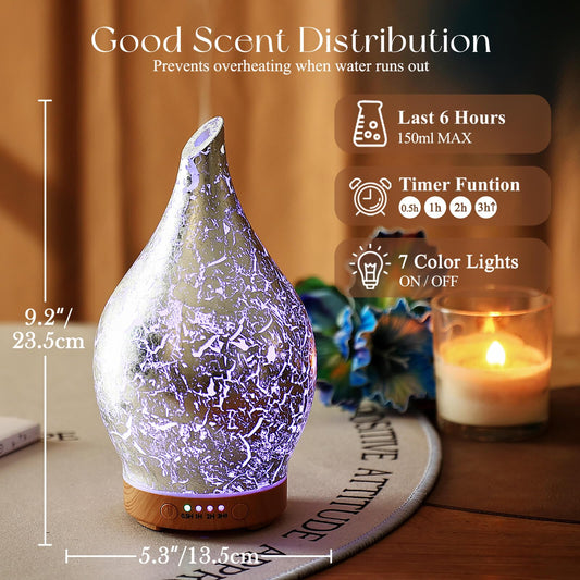 Handmade Porseme glass diffuser in operation showing mist