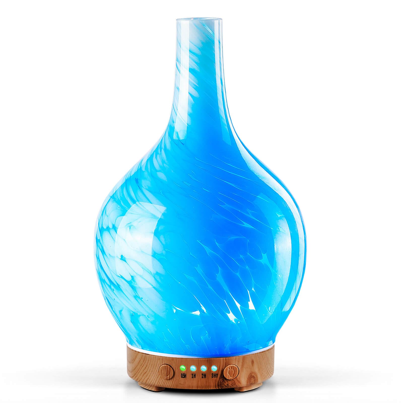 Porseme 150ml glass diffuser with blue wave design - front view