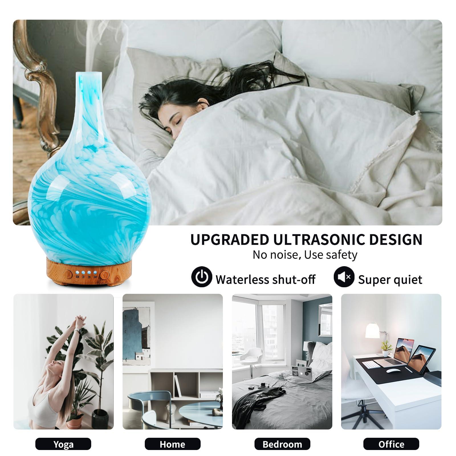 Gift-ready Porseme 150ml glass diffuser in blue wave design
