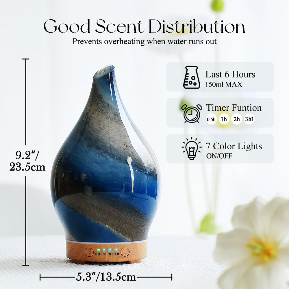 Close-up of handmade glass diffuser with star-shaped cover