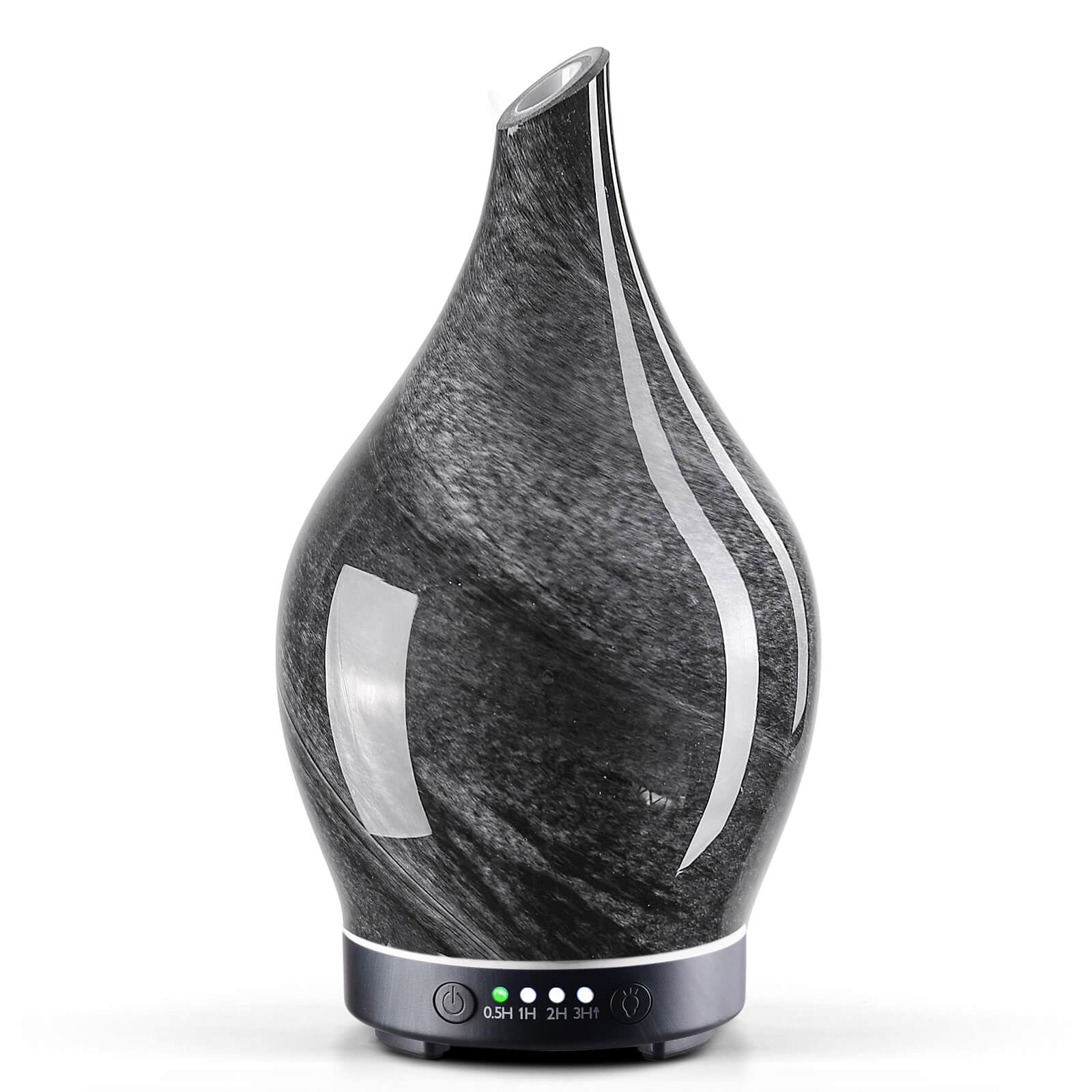 Porseme 150ml glass diffuser in Obsidian with star-shaped glass cover and wood grain base