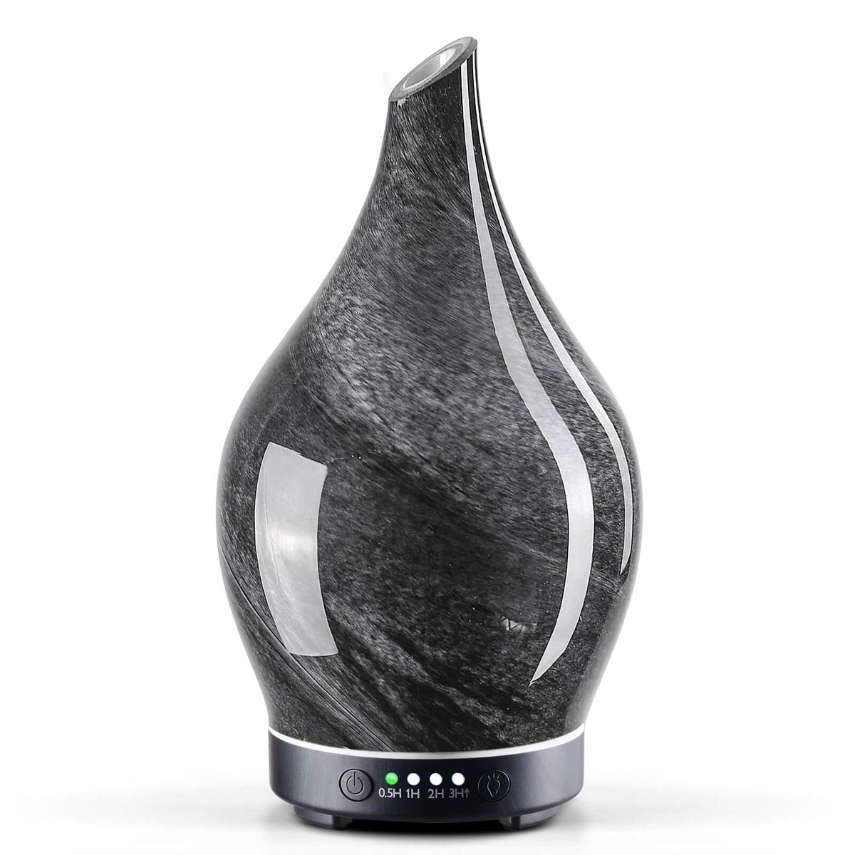 Porseme 150ml glass diffuser in Obsidian with star-shaped glass cover and wood grain base