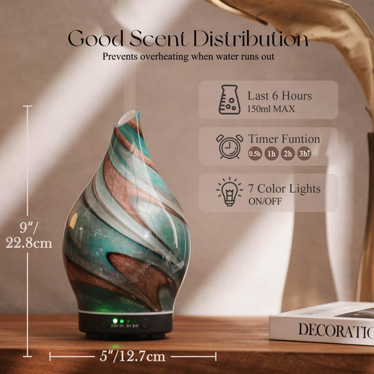 Porseme diffuser base with wood grain finish in teal green