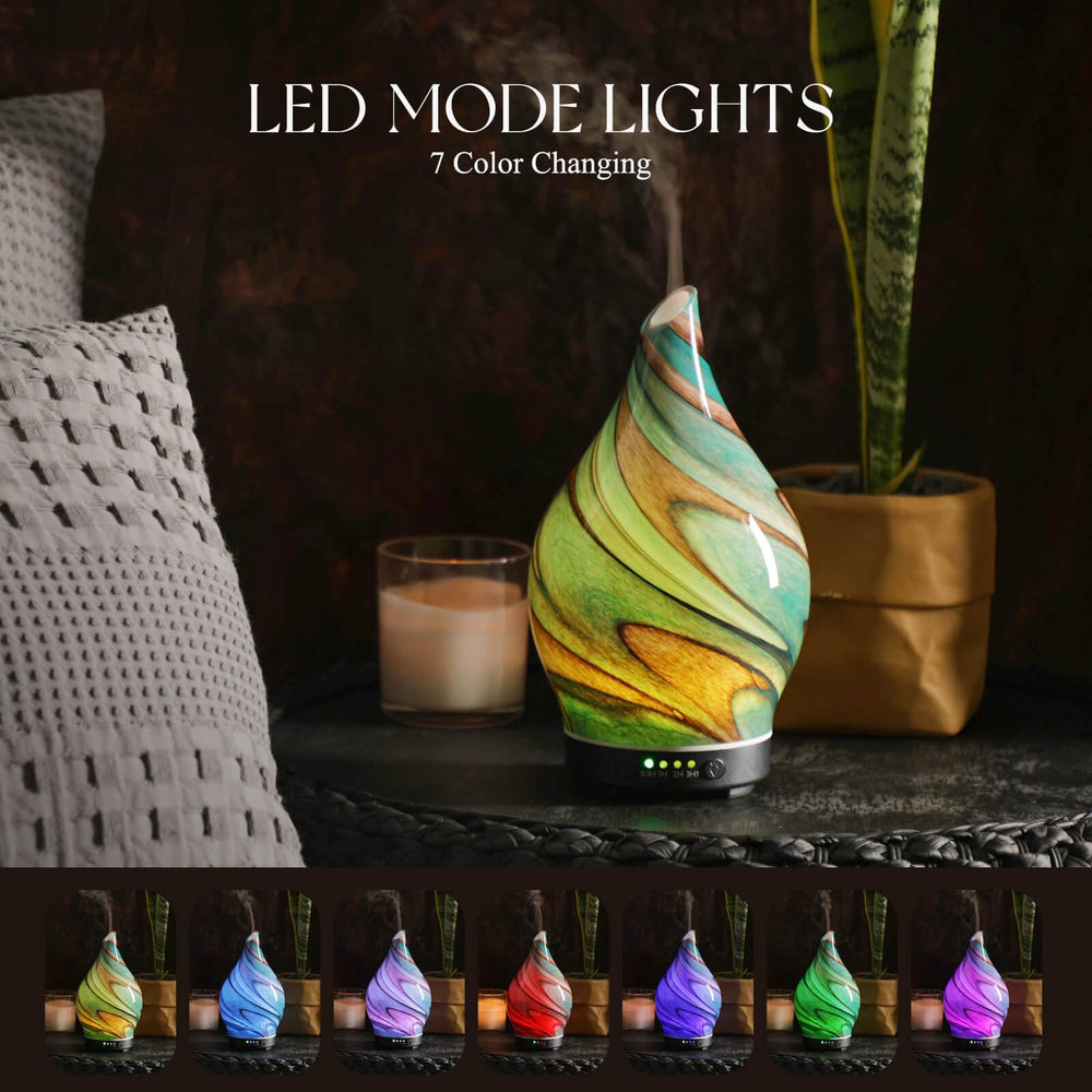 Teal green Porseme diffuser shown in a bedroom setting